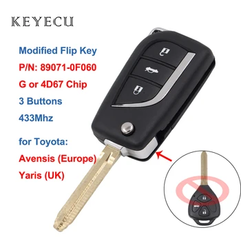 Keyecu Modernizate Flip-Telecomanda Cheie Auto 3 Butoane 433MHz cu G / 4D67 Chip pentru Toyota Avensis Europa,pentru Yaris UK P/N: 89071-0F060