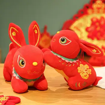 2023 Anul Mascota Păpușă Frumoasă Poziție Culcat Iepurașule Stil Chinezesc Zodia Iepure Mascota Papusa Animal De Pluș Jucărie Pentru Băieți Și Fete Gif