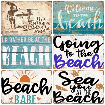 Vară, Plajă, Apus De Soare Tablă De Metal Semn Placi Decor Fier Pictura Cafe-Bar Decor Acasă De Pe Litoral Casa De Perete Tabla Poster