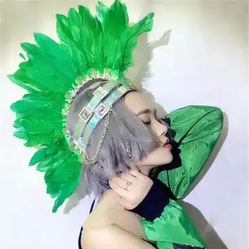 Noua creatie pene de cocoș verde frizură gogo pălărie cu pene bar performanță elemente de recuzită punk