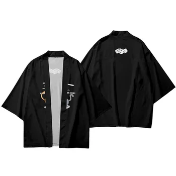 Desene Animate Zaruri Negre Imprimate Kimono Tradițional Japonez Cosplay Cardigan Haori Yukata Streetwear Femei Barbati Tricouri