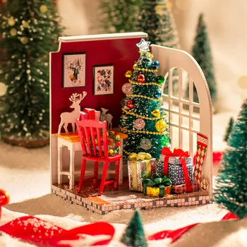 DIY din Lemn de Crăciun Casa de Păpuși Kit Miniatura, cu Mobilier Mini Doll Casa Asamblat Jucarii pentru Fete Cadouri