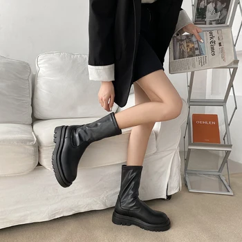 Martin Cizme pentru Femei Toamna Iarna Pantofi 2022 Noua Moda Negru Gros Platforma Femei Cizme Slip-on de sex Feminin Pantofi Casual de zi cu Zi