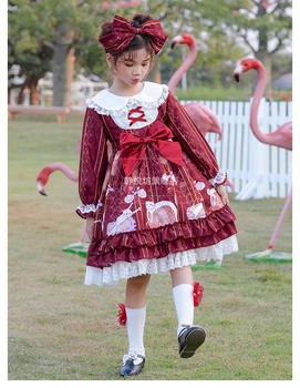 Anglia colegiul stil dulce lolita copii rochie retro dantelă bowknot imprimare victorian rochie kawaii fata cosplay lolita op