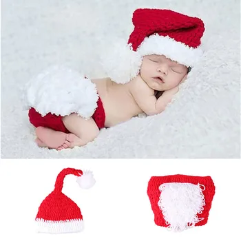 0-6 luni Crăciun Nou-născut Fotografie Copil Handmade Tricotate Copilul Custume Scutec Capac Body