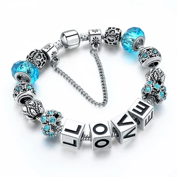 Moda Albastru Farmec Bratari Pentru Femei de Argint Cristal Inima Dragoste Bratari & Brățări Pulseria Bijuterii DIY SBR170011
