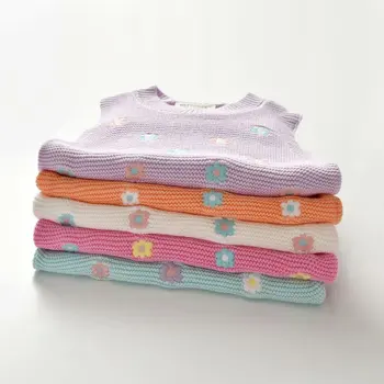 Fete Pentru Copii Tricotate Vesta 2021 Fără Mâneci Dulce Floare Broderie Pulover De Primavara Toamna Pentru Copii Pulover Casual Topuri
