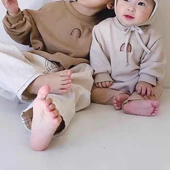 Coreeană curcubeu model de broderie vrac lână pulover pentru baieti si fete pentru Copii haine de iarnă de top populare