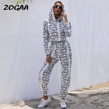 ZOGAA Set pentru Femei de Vânzare Fierbinte Casual Stil Chinezesc Imprimat Pulover cu Gluga Costum de Primăvară Nouă de Îmbrăcăminte pentru Femei de Toate-meci Streetwear Chic