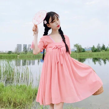 De Vară 2020 Nou Stil Chinezesc Stil Chinezesc Dulce Șifon Cutat cu Maneci Scurte Talie Vrac Extensibil Femei Rochie lolita rochie