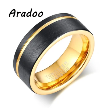 ARADOO Lumina de Moda de Lux 8MM Tungsten din Oțel Periat Groove Aur Negru Misto Barbati Sporturi de Ring Ring Inel Cadou