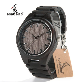 BOBO PASĂRE Brand de Lux Ceasuri Barbati Negru din Lemn, Ceasuri de mana din Lemn cu Banda pentru Lemn Ceasuri pentru Barbati relogio masculino