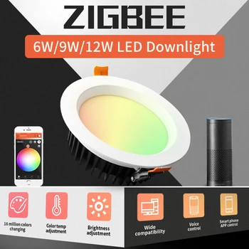 GLEDOPTO ZIGBEE ZLL Inteligent 6W 9W 12W LED RGBCCT WW/CW corp de Iluminat Încastrat în Plafon Lumina Compatibil cu Tuya SmartThings Echo Plus