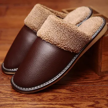 De Iarnă pentru bărbați Papuci de Interior de Culoare Solidă din Piele Super Cald Cuplu Casual Pantofi Anti-Alunecare Acasă Pantofi pentru Bărbați/Femei
