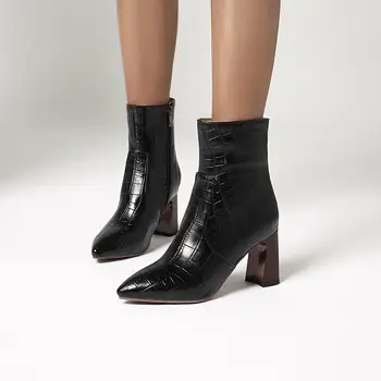 Moda Glezna Cizme Pentru Femei Subliniat Toe Moda Femei pe Scurt, Pantofi Cald Iarna Cizme cu Fermoar Confortabil Pantofi de damă de Mari Dimensiuni