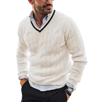 Toamnă/Iarnă 2022 nou pulover V-neck pulover moda Barbati slim fit maneca lunga tricot cald solid top negru