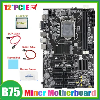 B75 12 PCIE BTC Mining Placa de baza+G1620 CPU+Cablu SATA+Cablu de Switch+Thermal Grease+Pad Termic ETH Miner Placa de baza