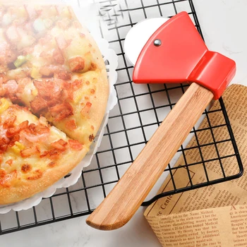 Din Oțel Inoxidabil Pizza Cutter Bambus Mâner Topor Tip De Aluat De Patiserie Cu Role Cutter Singură Roată Instrument De Tăiere Pizza Instrument
