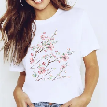 Femeile Grafic de Flori Florale de Moda Casual Drăguț 90 Stil Vintage Lady Teuri de Imprimare Topuri Haine Femei T Shirt pentru Femei T-Shirt