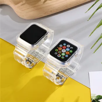 Apple Watch Serie 1/2/3/4/5 Clar Curele TPU Material Complet Acoperite Transparent Buclă iWatch Benzi 38/40/42/44mm Bandă Reglabilă