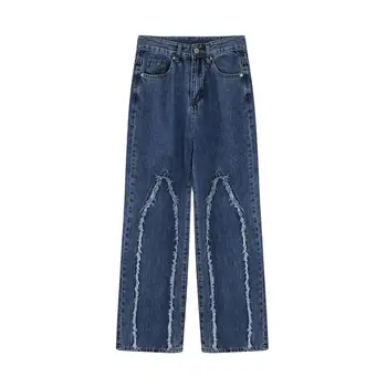 Harajuku Talie Inalta Blugi Pentru Femei Vrac Mozaic Casual Vintage Streetwear Largi Picior Umflat Pantaloni Din Denim Mama Pantaloni Drepte