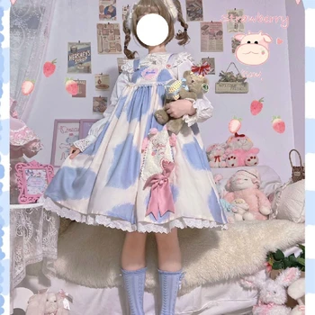 Japoneze Lolita Jsk Rochie De Imprimare De Vacă De Culoare Violet Tort Dulce Petrecere De Ceai De Zi Cu Zi Suspensor Kawaii Drăguț Fată Copil Papusa Rochie Pentru Femei