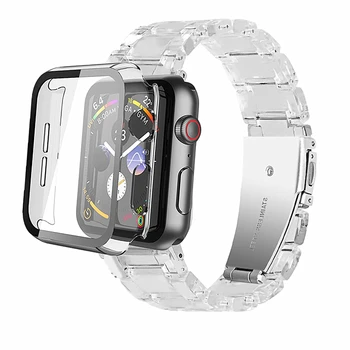 Caz clar+Rasina Curea Pentru Apple Watch Band Seria 7 6 5 4 45mm 41mm 40mm 44mm Ecran Protector Bratara Pentru iWatch 3 42mm 38mm