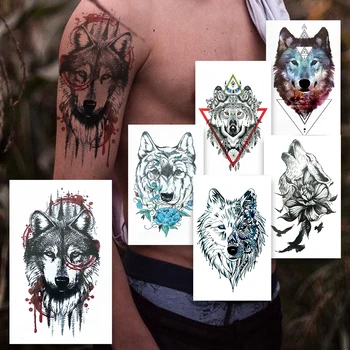 Spray Lup Tatuaje Temporare Pentru Barbati Femei Triunghi Coyote Tatuaj Floare Geometrice Dreamcatcher De Unică Folosință Păsări False, Tatuaje Brat