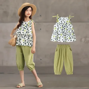 Coreea de Îmbrăcăminte pentru Copii Fete Trunchiate Pantaloni Costum pentru Vară 2021 Nou 12-year-old Girl Haine Fete 2-bucata Set