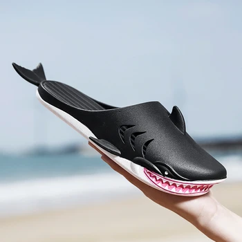 Vara Amuzant 3D Rechin Designer de Plaja Barbati Papuci Slip-on PVC Femei Desene animate Slide-uri de Personalitate Cupluri Plat Rechin Pantofi