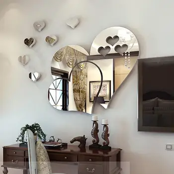 3D Inima Oglindă de Perete Autocolant Decal DIY Acasă Cameră de Decorare Arta de Dragoste Model Detașabil Living Decal Toaletă Masă Autocolante