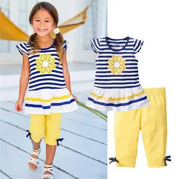 2 buc Grils Set Haine Copii Vara de Îmbrăcăminte de Brand Copii Daisy Dress + Trunchiate Pantaloni Costum Fete Seturi de Îmbrăcăminte de Vânzare Fierbinte