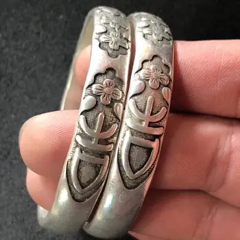 1 buc Antichități diverse Argint Tibetan Miao argint brățară stil etnic lotus noroc Brățară