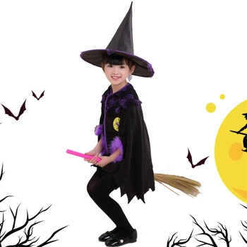 Copii de Cosplay, Costume Petrecere de Halloween Gothic Lolita Îmbrăca cu Pălărie pentru Fete cu Blană Pelerina Vrajitoare Luna de Imprimare de Performanță Etapă
