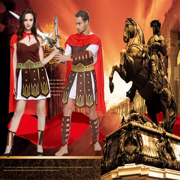Halloween Purim Adult Roman Antic grec Războinic Costum de Gladiator Iulius Cezar Costume Cosplay pentru Barbati Femei Cuplu