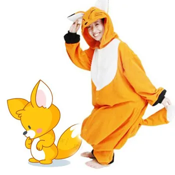 De Vânzare La Cald Amuzant Fox Hanorac Unisex Pijamale Flanel Scutec Cosplay Costum Animale Îmbrăcăminte De Noapte Pentru Barbati Femei Copii Adulți