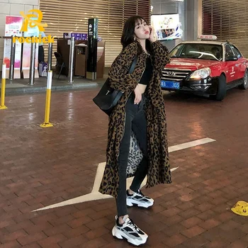 ROENICK Femei Supradimensionat Leopard Trenci Haine Casual Vintage de Primăvară de Toamnă Canadiană Haine Largi coreean Marfă Long Outwear