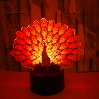 Noutatea Păun 3D LED Lumina de Noapte În 7 Culori Animal Paun USB Lampă de Masă pentru Copii Ziua de nastere Cadou de Crăciun Decor Acasă