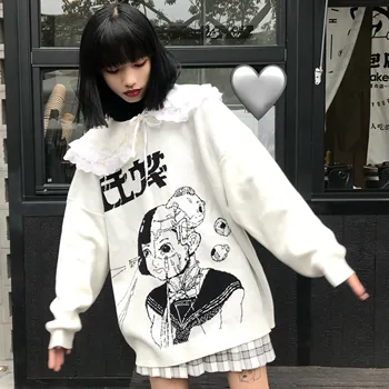 elevii de liceu de benzi desenate tricot trage de iarna noi Japonez harajuku anime dantelă guler de turn-down liber fete dulci pulover femme