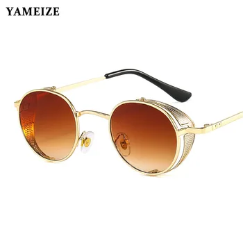 YAMEIZE Retro Rotund Steampunk Bărbați ochelari de Soare pentru Femei Brand de Ochelari de Designer de Moda Cadru Metalic Vintage Ochelari Oculos De Sol
