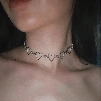 Gothic Metal Gol Conectarea Inima Lanț de Gât Guler Colier Femei Egirl Cosplay Estetice Bijuterii Cadou Femme 2022