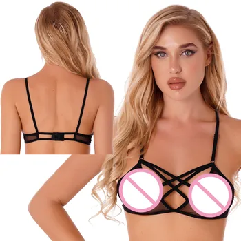 #S-XXL Femei Vedea prin Ochiuri Necăptușit Sutien Bretele Reglabile Pur Bralette Strappy Sutien Erotic Lenjerie Clubwear îmbrăcăminte de noapte