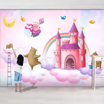 Pictate în Acuarelă Castelul Câine, Urs, Porc, Pasăre Copii, Cameră de fundal de Perete Decor Mural Tapet Personalizat Fotografie Pictura