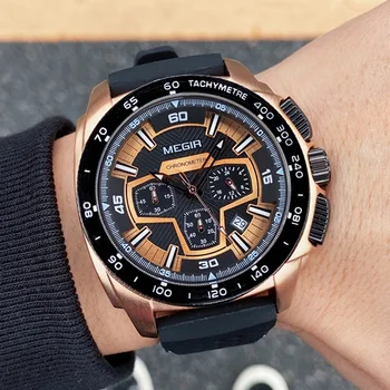 MEGIR Mens Ceasuri 30M Curea Silicon Impermeabil Cuarț Ceas de mână de Afaceri Sport Cronograf Luminos Reloj Hombre