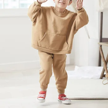 2022 Copii New Băieți și Fete la Modă Stil Occidental Buzunar Mare Terry Bumbac Pulover Pantaloni Casual Costum de haine de băieți