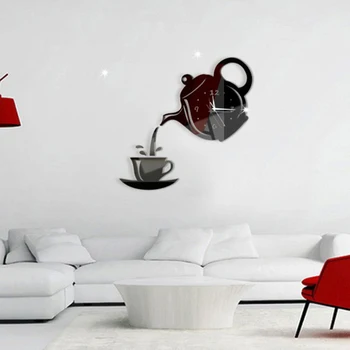 De Vânzare la cald 3D Ceas de Perete Acrilica Ceașcă de Cafea și Ceainice Perfect Arta de a Decora Moderne Agățat de Perete Ceas Pentru Acasă Ceasuri de Perete Decor Acasă
