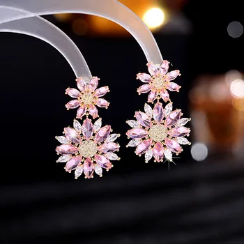 Moda de primăvară Floare de Cristal Cercei pentru Femei 2022 Bijuterii de Lux Cubic Zirconia Nunta Brand Cercel Dangler
