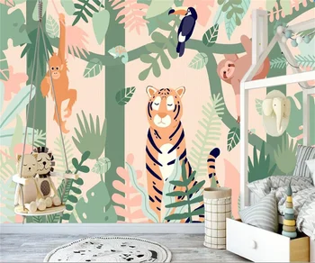 Personalizate de Desene animate de Animale de Pădure Tigru 3d Tapet Mural Acuarelă Mână-Trase de Animale Tapet Autocolant de Fundal de Artă Decor Acasă