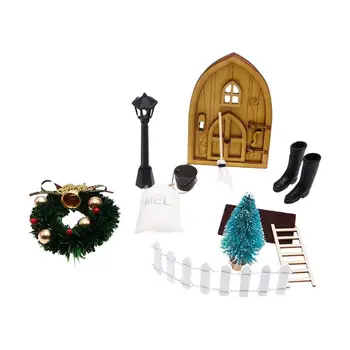 Crăciun Zână Usi Kit 12buc din Lemn de Crăciun casă de Păpuși, Miniaturi Accesorii Kit de Crăciun în aer liber DIY Figurine Peisaj