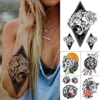 Impermeabil Tatuaj Temporar Autocolant Geometrice Leopard Flash Tatuaje Cu Diamante Rose Soare Body Art Brațul False, Tatuaj Femei Bărbați